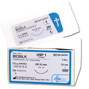 Sutura naturale non assorbibile BIOSILK in SETA intrecciata e rivestita