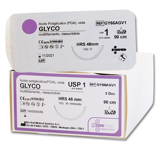 Sutura sintetica assorbibile GLYCO in Acido Poliglicolico (PGA) intrecciata e rivestita