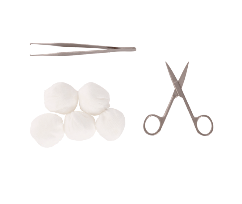 SET RIMOZIONE SUTURE: 1 PINZA CHIRURGICA ADSON, 1 FORBICE PUNTE SOTTILI, 5 TAMPONI TNT