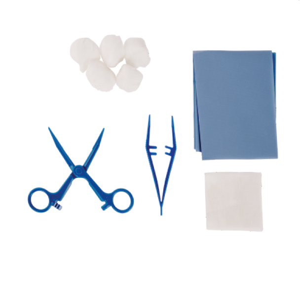 SET MEDICAZIONE CON 1 TELO 38X45cm, 1 PINZA ANATOMICA, 1 PINZA KOCHER, 5 TAMPONI TNT, 5 GARZE 7,5X7,5cm TNT