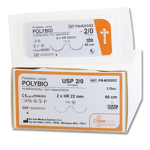 Sutura POLYBIO sintetica non assorbibile in POLIESTERE intrecciata e rivestita
