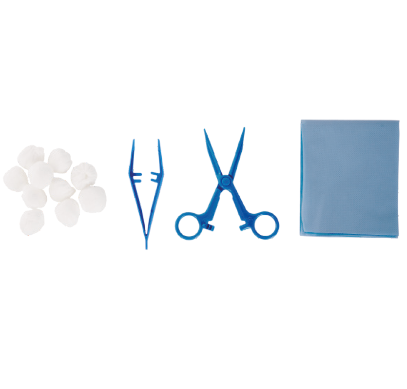 SET MEDICAZIONE CON 1 TELO 38X45cm, 1 PINZA ANATOMICA, 1 PINZA KOCHER, 10 TAMPONI TNT